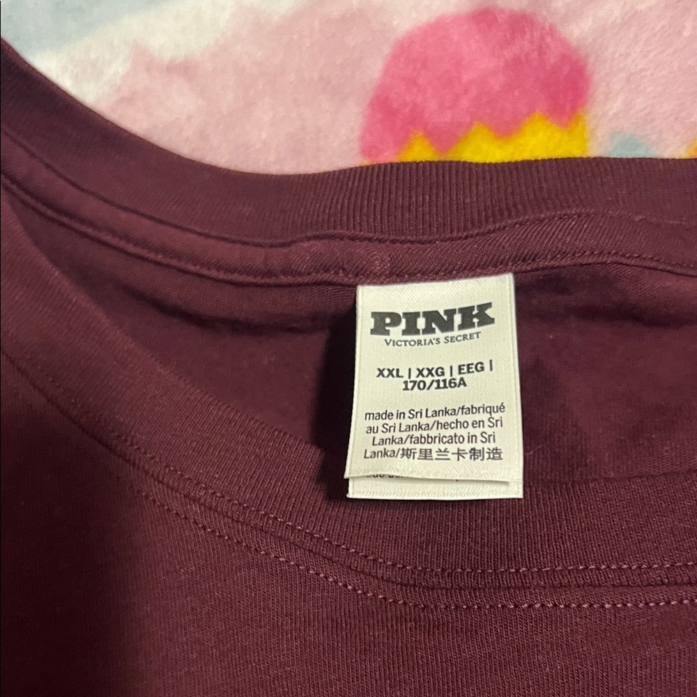 PINK Victoria's Secret White and Burgundy Tees - Picture 3 of 5